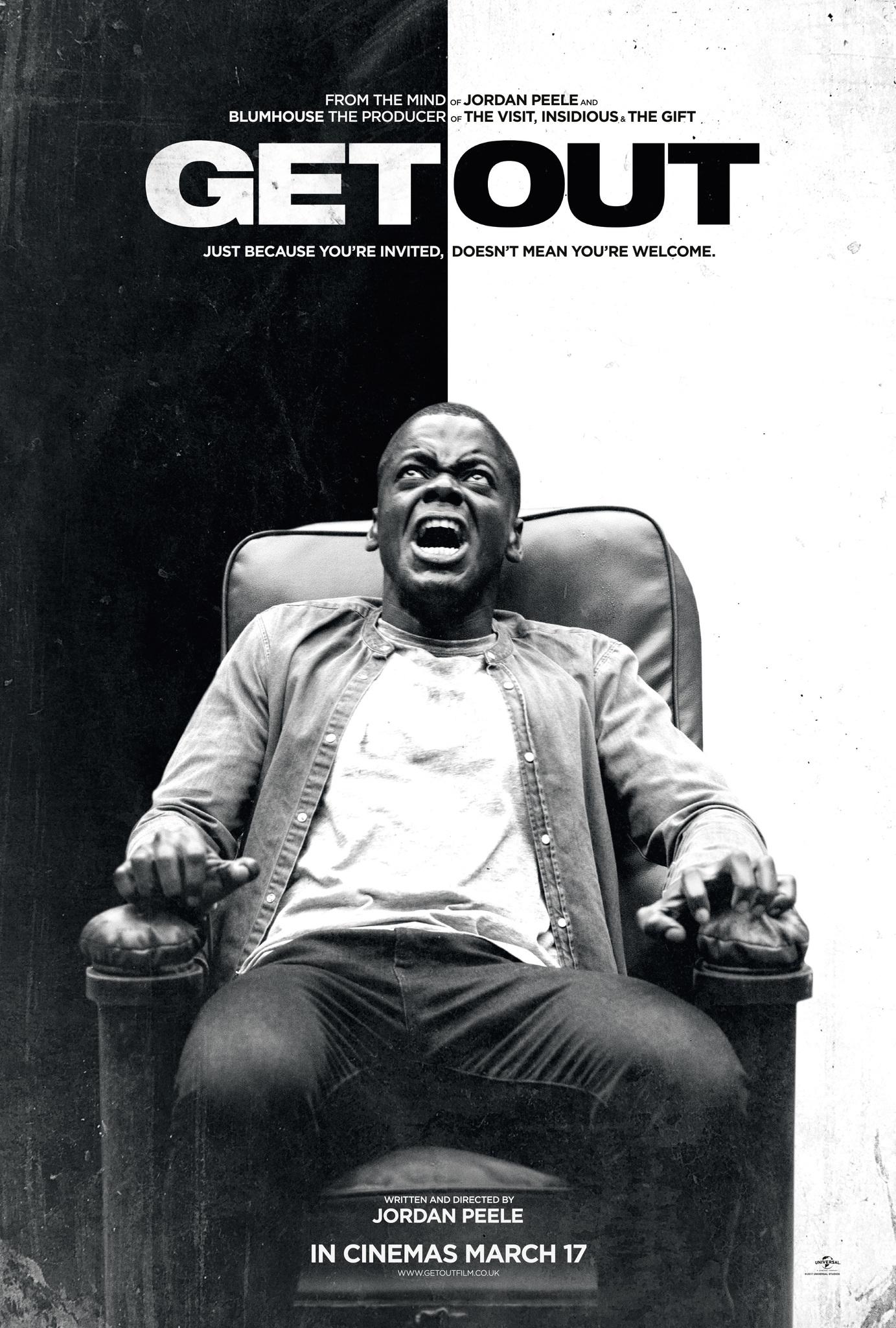  Get Out: This gripping thriller unfolds as a young African-American man visits the parents of his white girlfriend for the weekend.